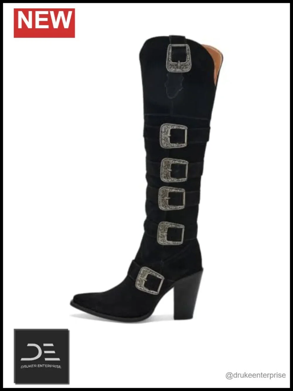 AUTH Leather Snip Toe Over the Knee Equestrian Boots Zippered Casual Heel
